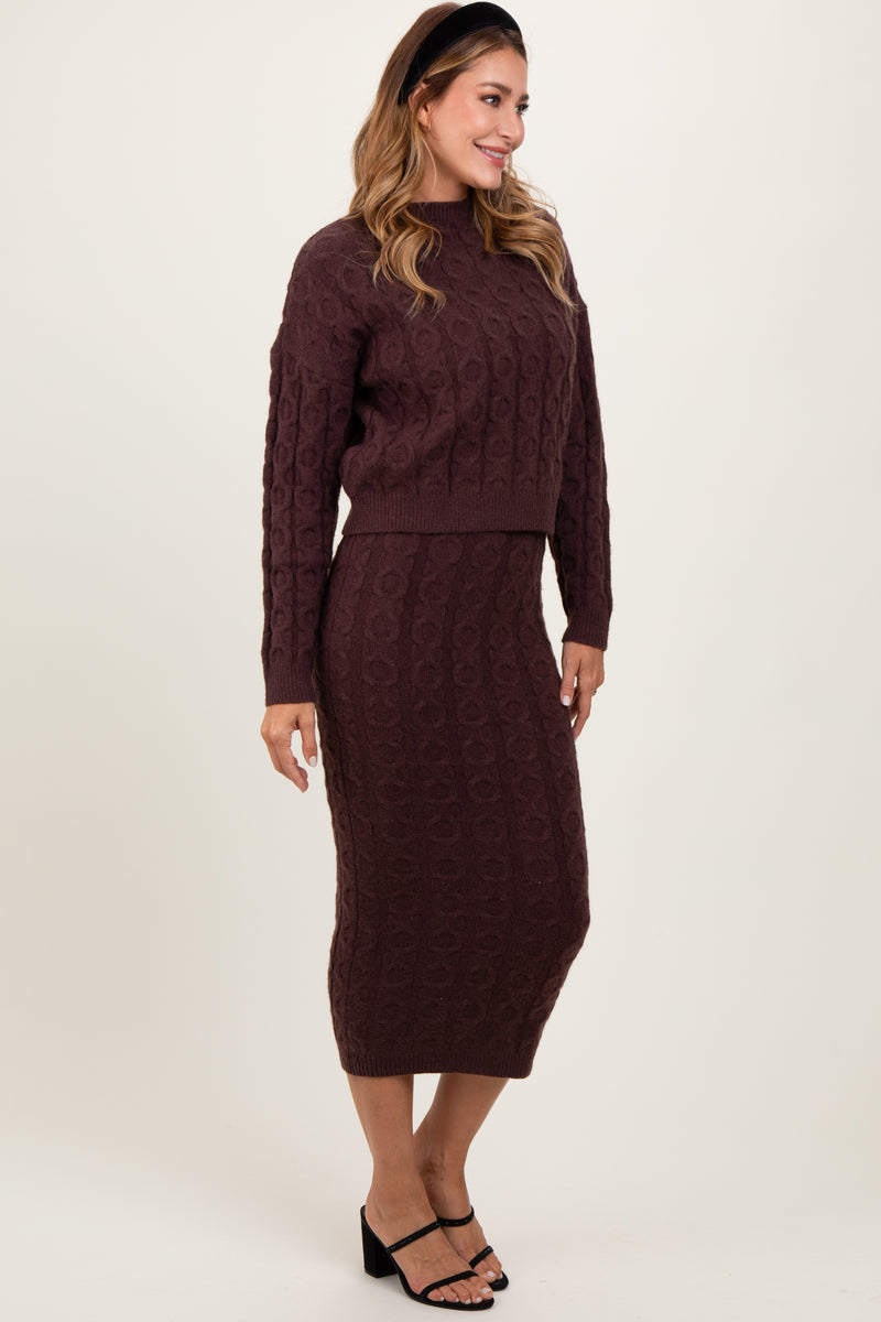 Winter Must Have! Solid High Rise Sweater Brown Skirt Set