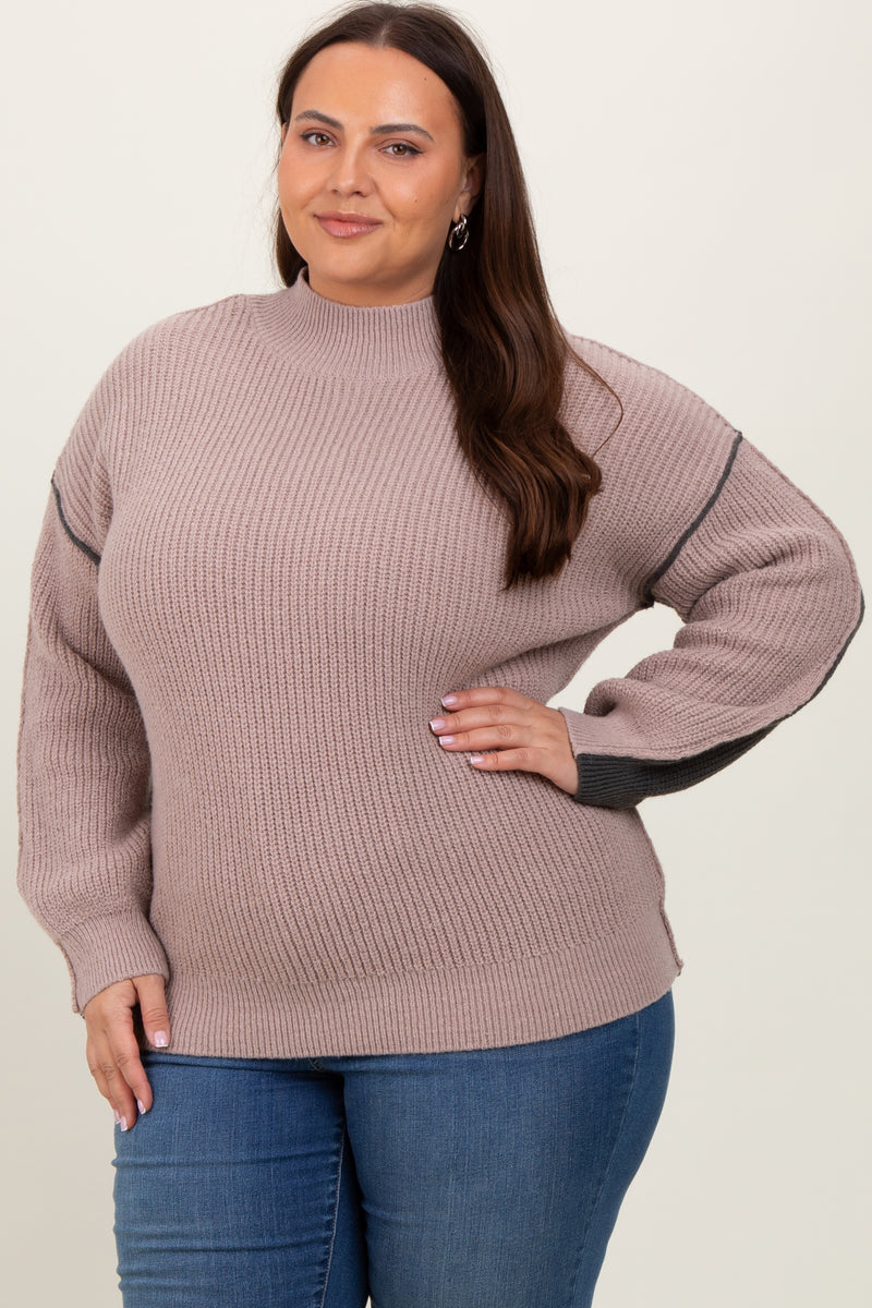 Mocha High Neck Ribbed Knit Maternity Sweater