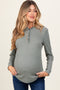 Olive Ruffle Collar Micro Waffle Knit Maternity Henley Top