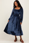 Navy Velvet Smocked Long Sleeve Maxi Dress