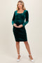 Forest Green Velvet Long Sleeve Ruched Maternity Midi Dress