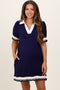 Navy Knit Contrast Trim Collared Maternity Mini Dress