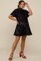 Black Sequin Mock Neck Tie Back Maternity Dress