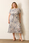 Cream Floral Pleated Plus Midi Dress