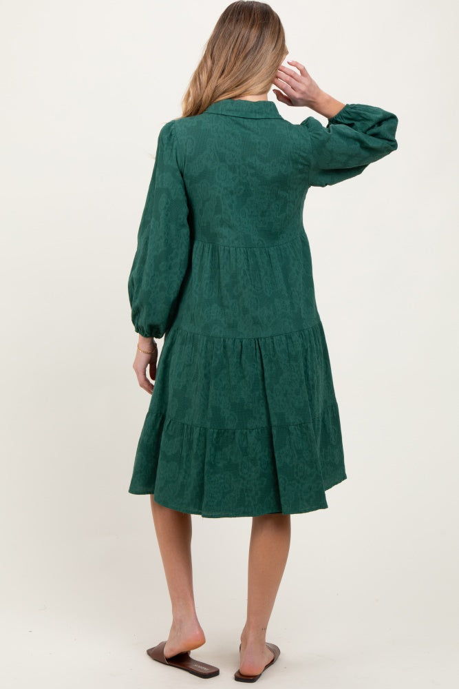 Striped Smocked Waist Button Down Maternity Shirt Dress