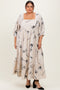 Cream Floral Square Neck Plus Midi Dress