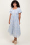 Light Blue Floral Print Ruffle Hem Midi Dress