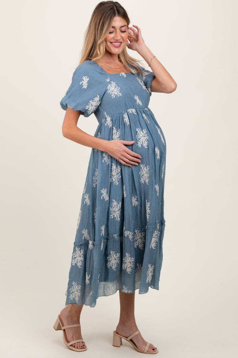 Plus Maternity  Strapless Ruffle Trim Floral Mesh Party Dress