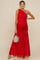 Red Ruched Mesh One Shoulder Maternity Maxi Dress