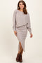 Beige Ribbed Knit Asymmetric Top Midi Skirt Set