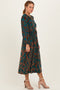 Teal Velvet Floral Overlay Midi Dress
