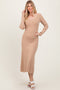 Beige Ribbed Knit Maxi Sweater Dress
