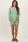 Green Striped Ribbed Long Sleeve Top Drawstring Short Maternity Set