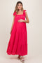 Fuchsia Shoulder Tie Tiered Maternity Maxi Dress