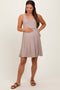 Taupe Ribbed Sleeveless Lettuce Trim Maternity Mini Dress