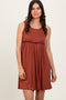 Rust Ribbed Sleeveless Lettuce Trim Mini Dress