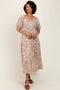 Camel Floral Tiered Puff Sleeve Midi Dress
