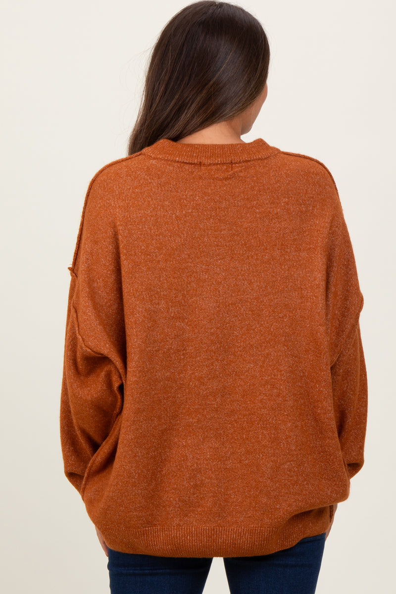 Camel Corduroy Raw Hem Maternity Shacket