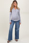 Blue Distressed Open Knee Wide Leg Maternity Jeans