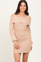 Cream Off Shoulder Balloon Sleeve Mini Sweater Dress