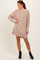 Beige Turtleneck Colorblock Contrast Trim Sweater Dress