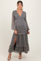 Black Floral Chiffon V-Neck Ruffle Tiered Maternity Maxi Dress