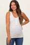 Light Taupe Striped Ribbed Button Detail Maternity Tank Top