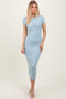Light Blue Ruched Bust Short Sleeve Maxi Dress