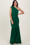 Forest Green Ruched Mesh One Shoulder Maxi Dress