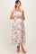 Cream Floral Smocked Shoulder Tie Ruffled Maternity Midi Dress