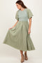 Light Olive Ribbed Knit Contrast Top Midi Dress
