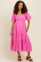Pink Textured Floral Short Sleeve MaternityMidi Dress