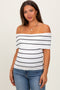 White Striped Off The Shoulder Sweater Maternity Top