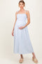 Blue Striped Shoulder Tie Smocked Maternity Maxi Dress
