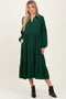 Forest Green Tiered Button Down Long Sleeve Maxi Dress