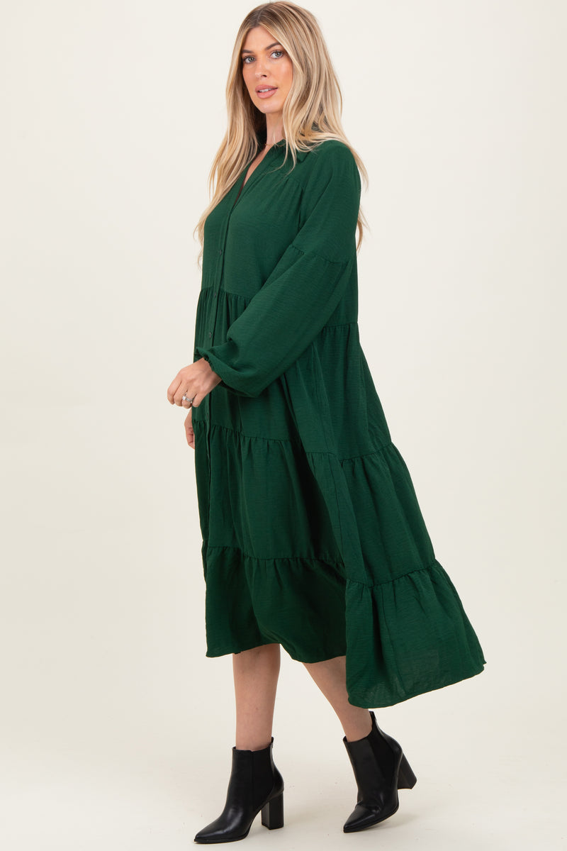 Forest Green Tiered Button Down Long Sleeve Maxi Dress – PinkBlush