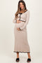 Cream Contrast Bow Ribbed Knit Crop Top And Midi Skirt Maternity Set