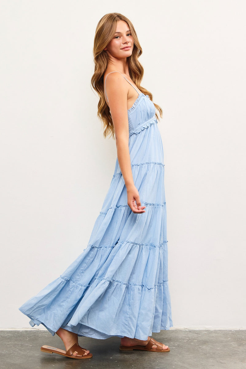 Light Blue Shirred Bust Ruffle Tiered Maxi Dress – PinkBlush