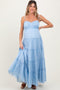 Light Blue Shirred Bust Ruffle Tiered Maternity Maxi Dress