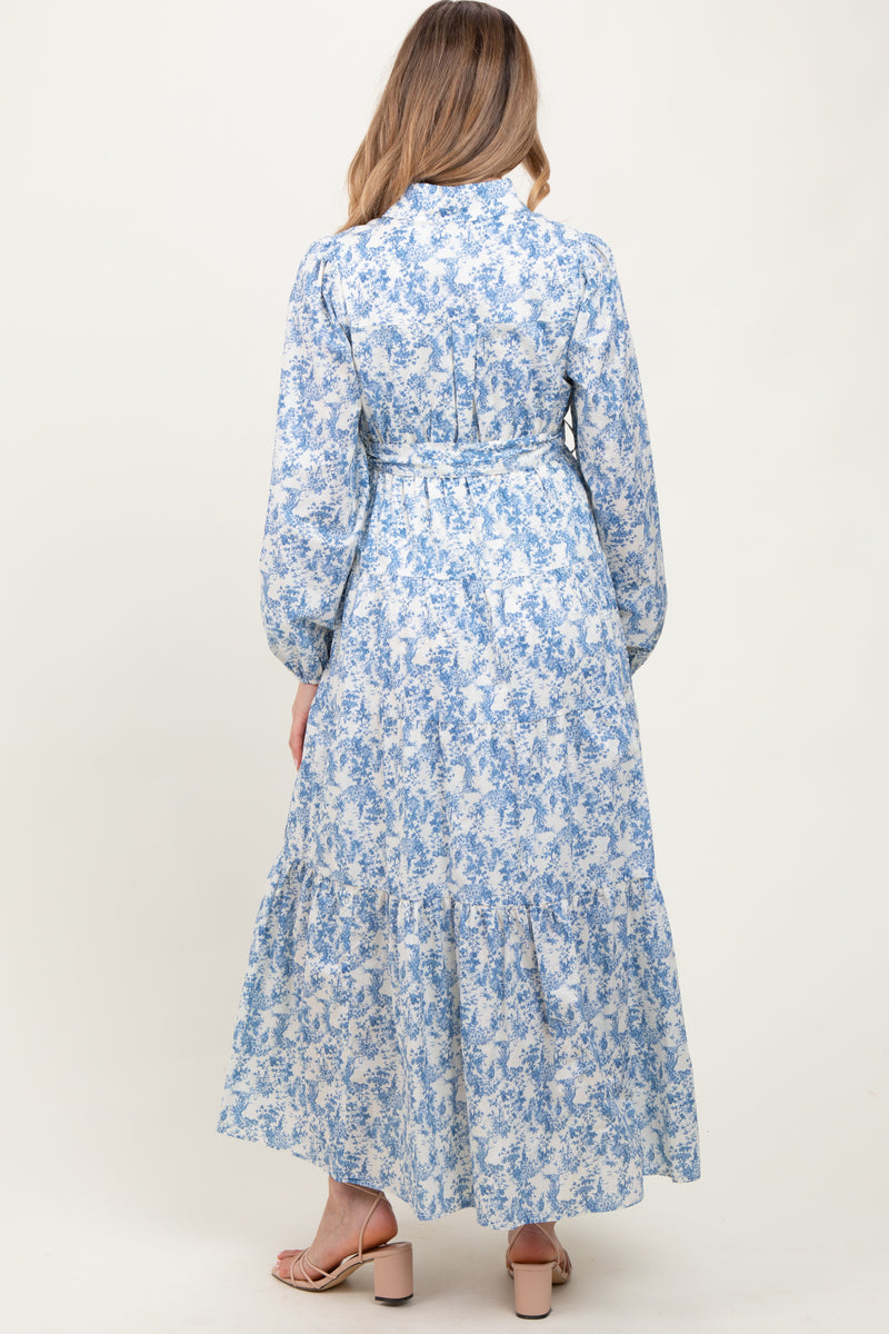 Royal Blue Button Down Hi Low Maternity Maxi Dress main image 1