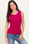 Magenta Ribbed Contrast Embroidered Sleeveless Top