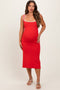 Red Knit Contrast Trim Square Neck Maternity Midi Dress
