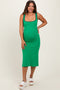 Green Knit Contrast Trim Square Neck Maternity Midi Dress