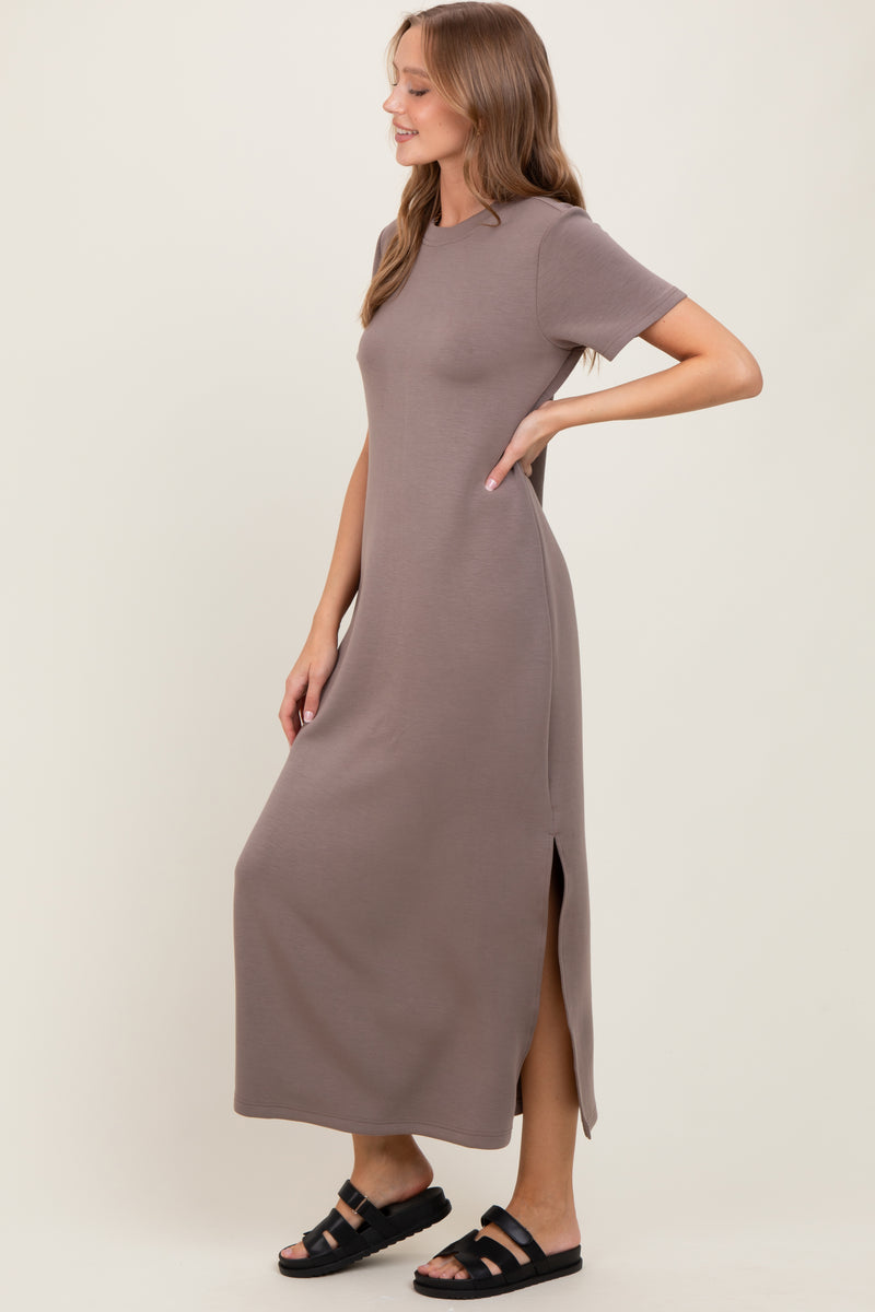 Half Sleeves Long Gown with Slit Taupe