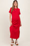 Red Basic Side Slit Short Sleeve Maternity Midi Dress