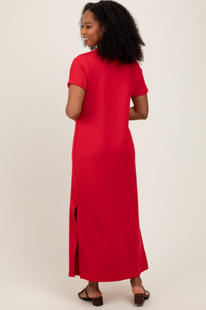 Women Red Sequence Side Slit Midi Dress