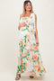 Peach Tropical Floral Shoulder Tie Maternity Maxi Dress
