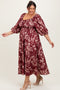 Burgundy Floral Textured Plus Midi Dress