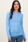 Blue Ribbed Knit Button Long Sleeve Top