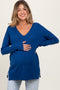 Navy Front Seam V-Neck Side Slit Maternity Sweater
